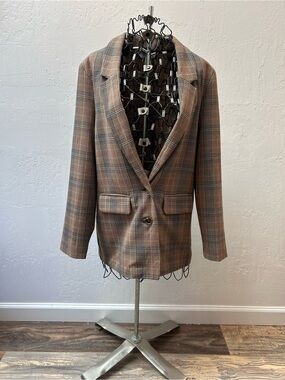 Old Navy Plaid Blazer Jacket Tan Brown Preppy Tailored‎ Womens XS